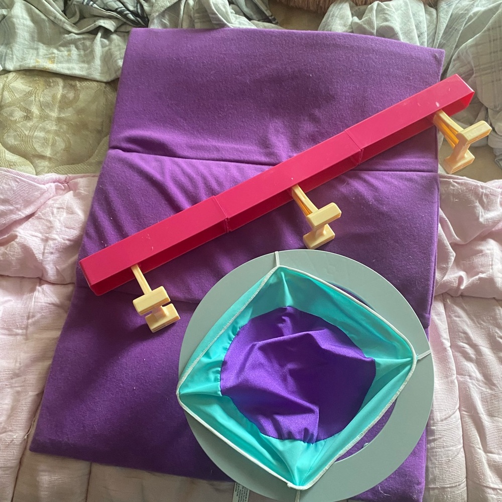 Trampoline,acrobatic set and double bicycle for Barbie type dolls
